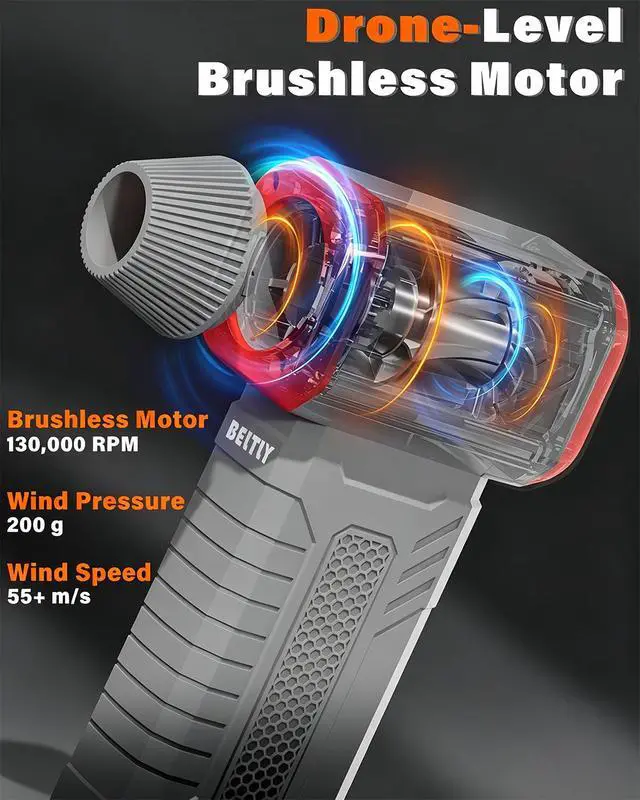 Alt view image 5 of 7 - Compressed Air Duster, 130K RPM Powerful Cordless Electric Mini Blower with Display, 10-Gear Adjustable Jet Fan with Fast Charging, Rechargeable Dust Blower for Home, Outdoor and Car (Gray, Blow)