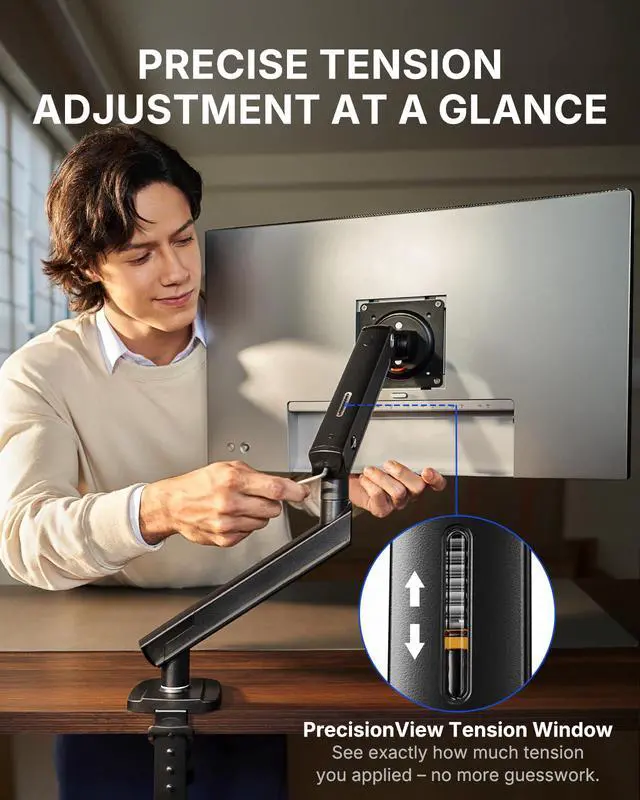 Alt view image 5 of 7 - Pro Monitor Arm for 1332" Screens, MechaSpring Monitor Mount, Fully-Adjustable Monitor Stand with Tilt/Swivel/Rotation, Tool-Free VESA Mount, C-Clamp/Grommet Base, Max Load 19.8 lbs