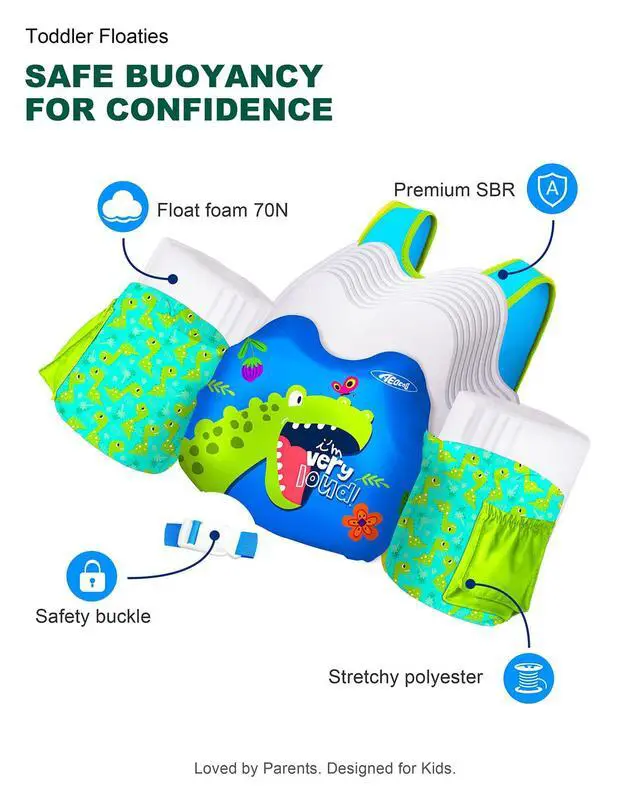 Alt view image 5 of 7 - Puddle Float Jumper 20-30 Pounds, Toddler Swim Vest for 1-2-3 Years Old, Pool Floats with Swimming Arm Floaties Swim Jacket with Water Wings for Kids Swimmies, Boys, Girls, Niños, Dinosaur