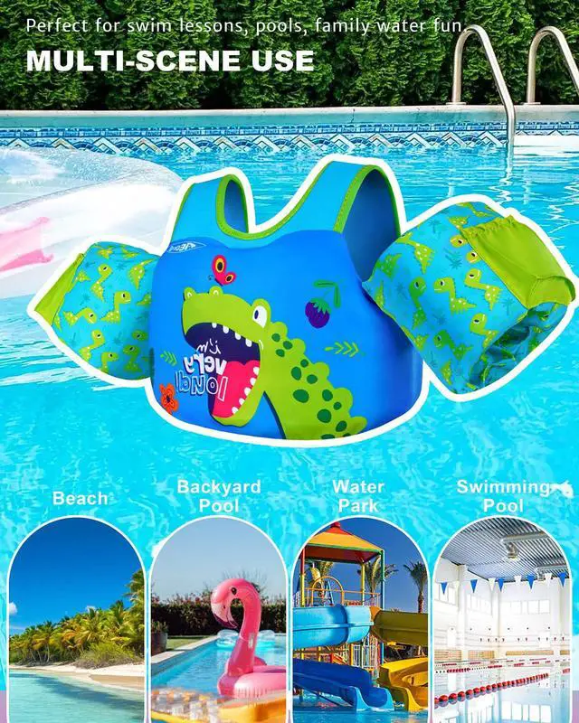 Alt view image 7 of 7 - Puddle Float Jumper 20-30 Pounds, Toddler Swim Vest for 1-2-3 Years Old, Pool Floats with Swimming Arm Floaties Swim Jacket with Water Wings for Kids Swimmies, Boys, Girls, Niños, Dinosaur