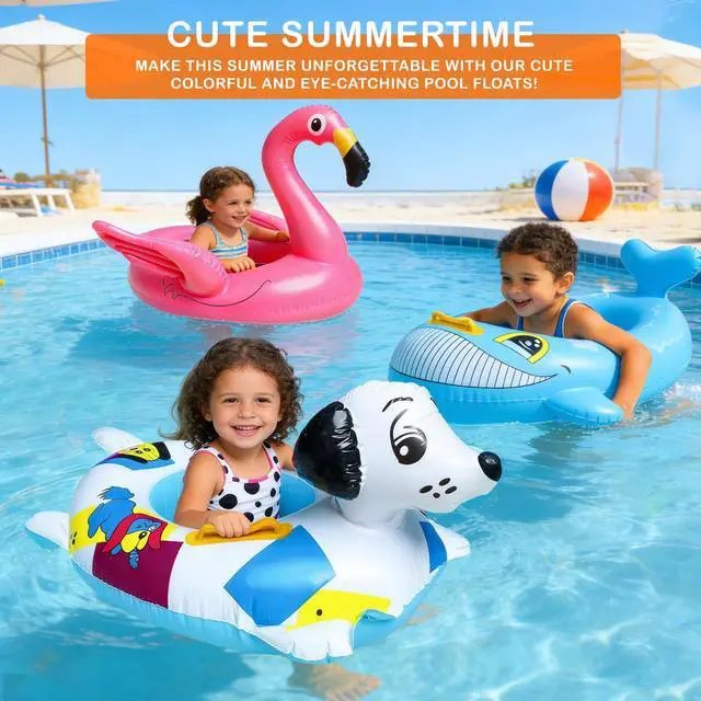 Alt view image 5 of 7 - 4 Pack Inflatable Pool Floats for Toddler Age 3-7 Animal Swim Tube Rings for Kids Infant Baby Ride on Beach Floaties with Safety Seat&Handle for Summer Lake Pool (Flamingo, Turtle, Whale, Dalmatian)