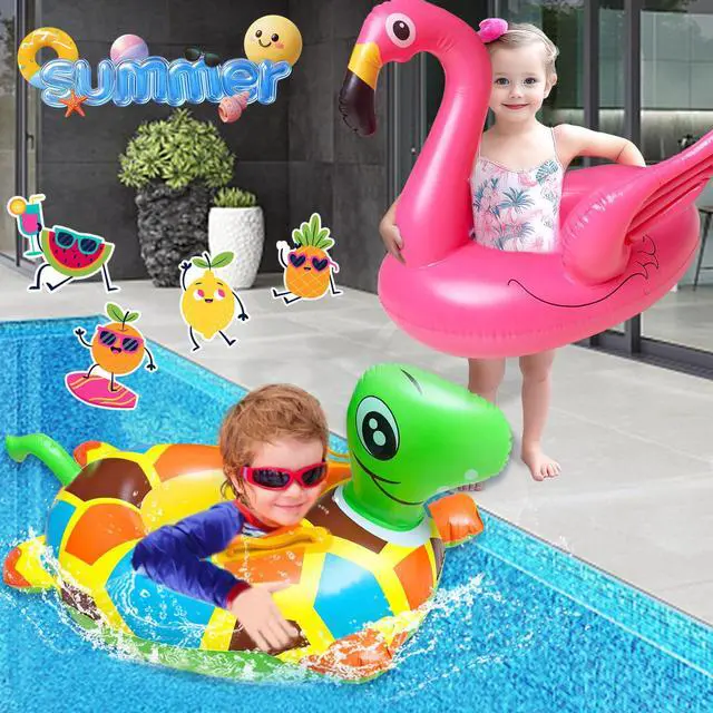 Alt view image 7 of 7 - 4 Pack Inflatable Pool Floats for Toddler Age 3-7 Animal Swim Tube Rings for Kids Infant Baby Ride on Beach Floaties with Safety Seat&Handle for Summer Lake Pool (Flamingo, Turtle, Whale, Dalmatian)