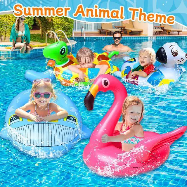 Alt view image 6 of 7 - 4 Pack Inflatable Pool Floats for Toddler Age 3-7 Animal Swim Tube Rings for Kids Infant Baby Ride on Beach Floaties with Safety Seat&Handle for Summer Lake Pool (Flamingo, Turtle, Whale, Dalmatian)