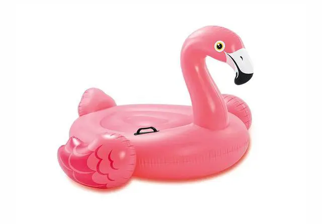 Main image of Pink Flamingo Inflatable Pool Float: Animal Pool Toy For Kids 2 Heavy-Duty Handles 88lb Weight Capacity 70" x 53" For Ages 3+