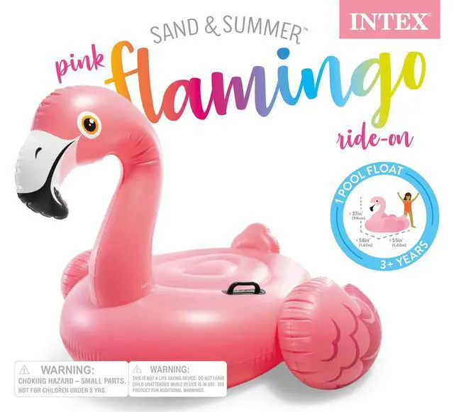 Alt view image 3 of 3 - Pink Flamingo Inflatable Pool Float: Animal Pool Toy For Kids 2 Heavy-Duty Handles 88lb Weight Capacity 70" x 53" For Ages 3+