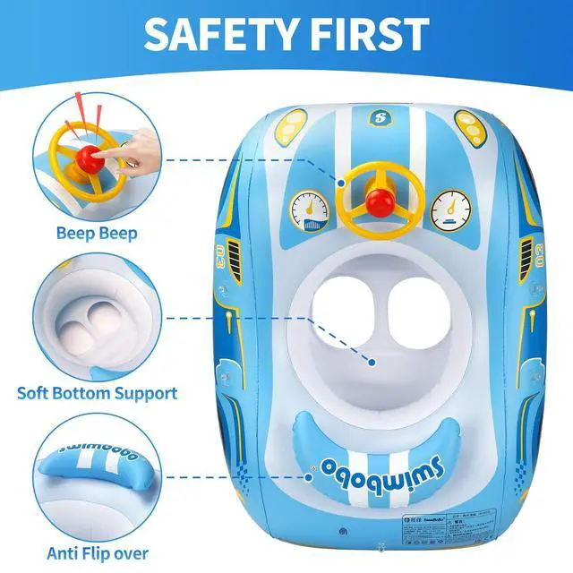 Alt view image 2 of 6 - Swimbobo Toddler Pool Float with Seat Boat Inflatable Ride-on Car for Kids Outdoor Toys(Blue Sport Car)