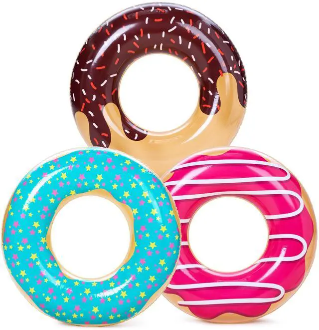 Main image of Donut Pool Float 32 (3 Pack), Funny Pool Tube Toys for Swimming Pool Party and Donut Party Supplies