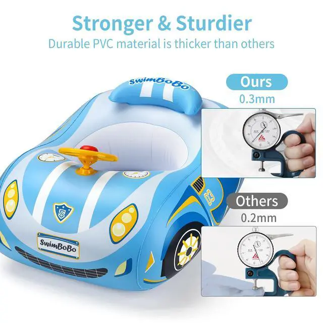 Alt view image 3 of 6 - Swimbobo Toddler Pool Float with Seat Boat Inflatable Ride-on Car for Kids Outdoor Toys(Blue Sport Car)