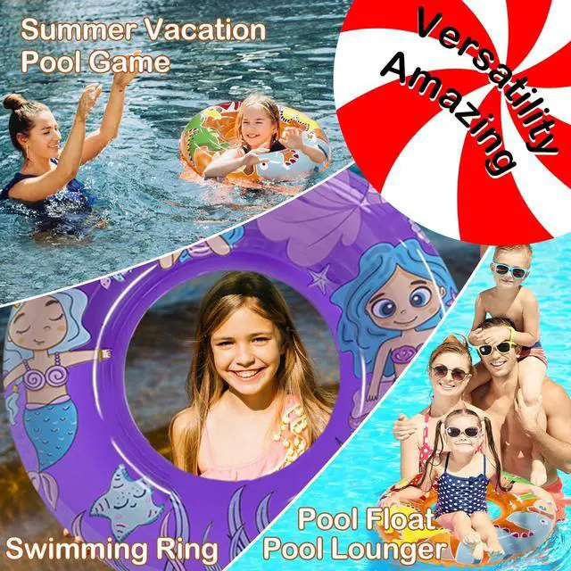 Alt view image 2 of 5 - 3-Pack Kids Pool Floats with Dinosaur/Pirate/Mermaid Design Pool Toys for Toddler, 27.5 Inflatable Swim Rings, Inner Tube for Floating Age 3-8Premium Floaties & Water Toys for Summer Beach Party