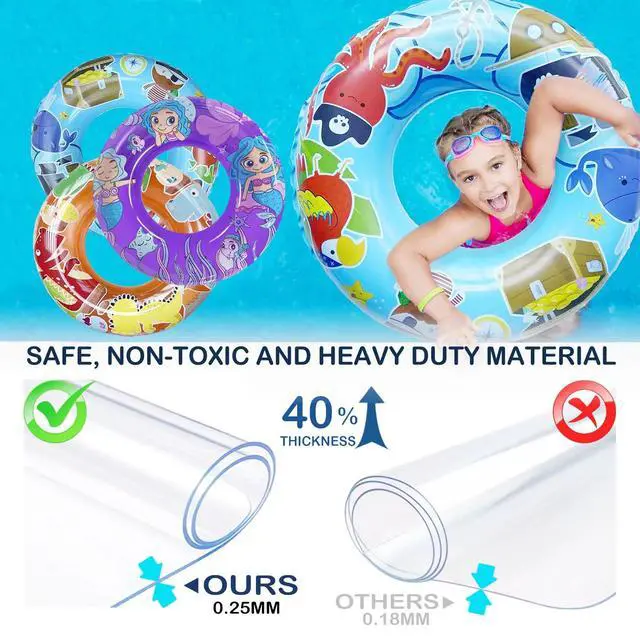 Alt view image 3 of 5 - 3-Pack Kids Pool Floats with Dinosaur/Pirate/Mermaid Design Pool Toys for Toddler, 27.5 Inflatable Swim Rings, Inner Tube for Floating Age 3-8Premium Floaties & Water Toys for Summer Beach Party