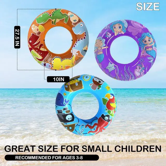 Alt view image 4 of 5 - 3-Pack Kids Pool Floats with Dinosaur/Pirate/Mermaid Design Pool Toys for Toddler, 27.5 Inflatable Swim Rings, Inner Tube for Floating Age 3-8Premium Floaties & Water Toys for Summer Beach Party