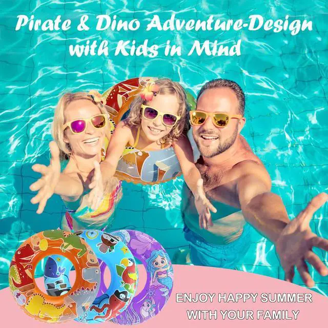 Alt view image 5 of 5 - 3-Pack Kids Pool Floats with Dinosaur/Pirate/Mermaid Design Pool Toys for Toddler, 27.5 Inflatable Swim Rings, Inner Tube for Floating Age 3-8Premium Floaties & Water Toys for Summer Beach Party
