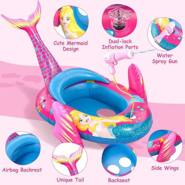 Alt view image 3 of 7 - Kids Pool Floats with Water Gun, Mermaid Toddler Inflatable Pool Toys for Kids Age 3-8 Years Old, Summer Outdoor Water, Beach, Swimming Pool Toys Gift for Girls