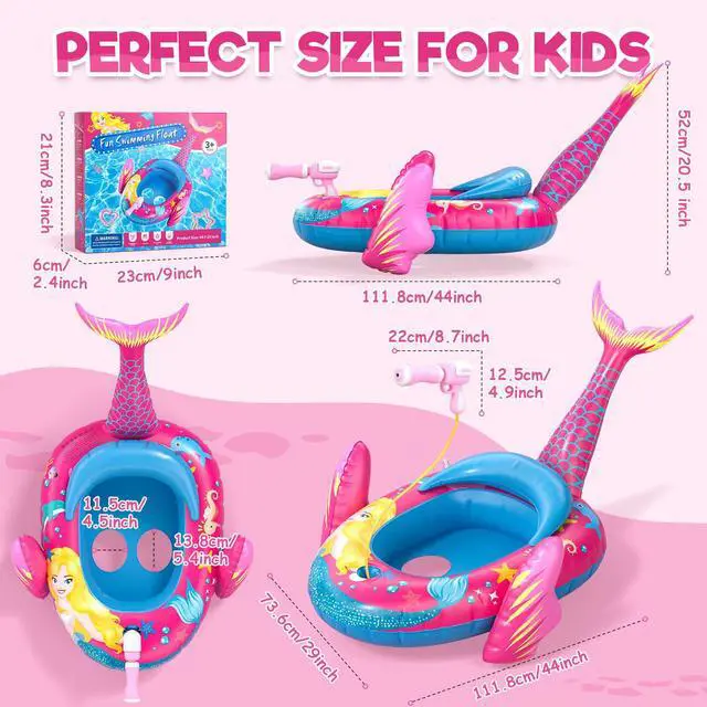 Alt view image 5 of 7 - Kids Pool Floats with Water Gun, Mermaid Toddler Inflatable Pool Toys for Kids Age 3-8 Years Old, Summer Outdoor Water, Beach, Swimming Pool Toys Gift for Girls