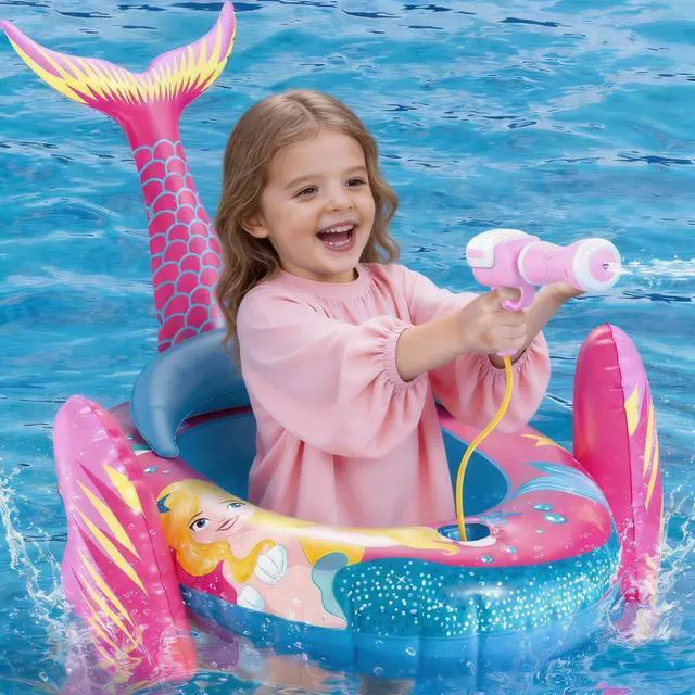 Alt view image 6 of 7 - Kids Pool Floats with Water Gun, Mermaid Toddler Inflatable Pool Toys for Kids Age 3-8 Years Old, Summer Outdoor Water, Beach, Swimming Pool Toys Gift for Girls