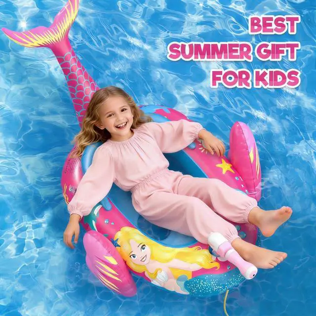 Alt view image 7 of 7 - Kids Pool Floats with Water Gun, Mermaid Toddler Inflatable Pool Toys for Kids Age 3-8 Years Old, Summer Outdoor Water, Beach, Swimming Pool Toys Gift for Girls