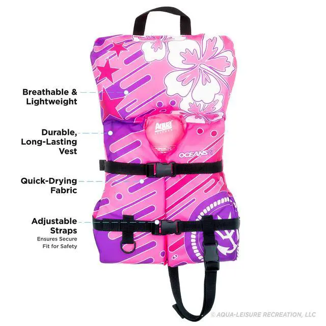 Alt view image 2 of 6 - Oceans 7 US Coast Guard Approved, Infant-Child-Youth Life Jacket Vest Sizes for 8-90 Lbs. Type III Vest, PFD, Personal Flotation Device