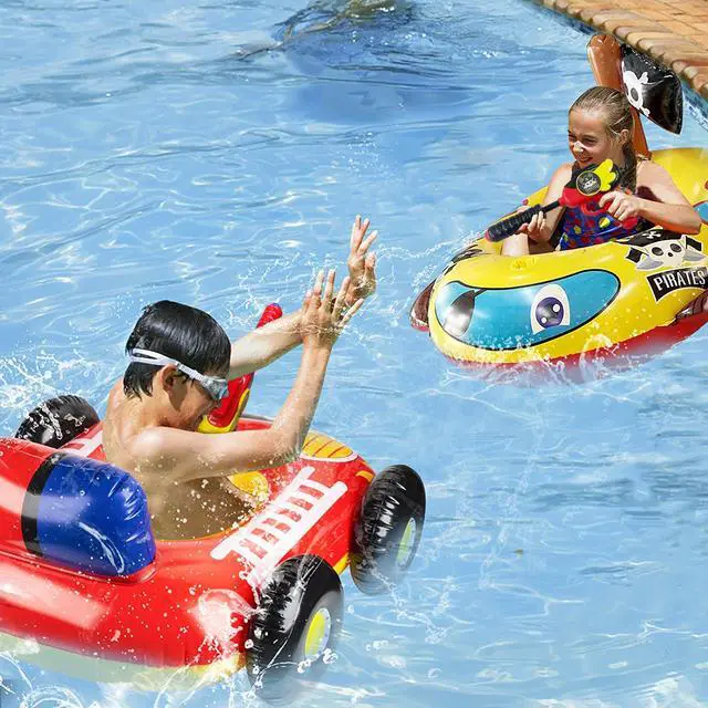Alt view image 3 of 7 - 2 Pack Inflatable Kids Pool Floats with Water Gun, Pool Toys for Kids Ages 4-8, Blow Up Toddler Pool Floats, Swimming Pool Game Toys, Fire Truck and Pirate Ship Floaties for Boys Girls and Child