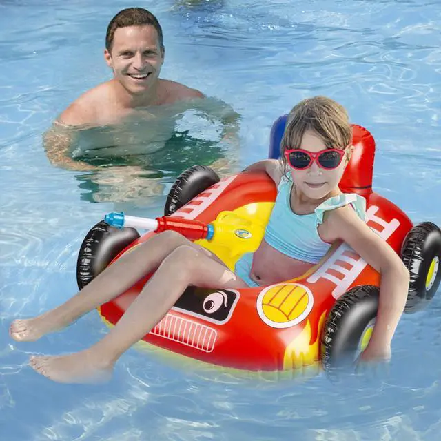 Alt view image 6 of 7 - 2 Pack Inflatable Kids Pool Floats with Water Gun, Pool Toys for Kids Ages 4-8, Blow Up Toddler Pool Floats, Swimming Pool Game Toys, Fire Truck and Pirate Ship Floaties for Boys Girls and Child