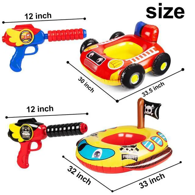 Alt view image 7 of 7 - 2 Pack Inflatable Kids Pool Floats with Water Gun, Pool Toys for Kids Ages 4-8, Blow Up Toddler Pool Floats, Swimming Pool Game Toys, Fire Truck and Pirate Ship Floaties for Boys Girls and Child