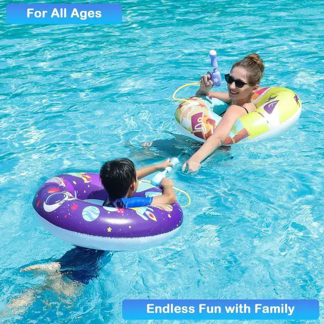 Alt view image 2 of 6 - 2 Pack Pool Floats with 2 Water Guns Kids and 1 Beach Ball, Inflatable Pool Swim Tubes, Pool Floaties Toys Inner Tube with Squirt Guns for Kids Ages 8-12, Beach Swimming Party Toys