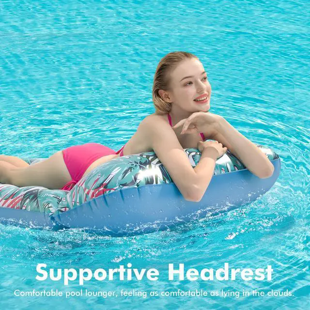 Alt view image 2 of 7 - 2 Pack Inflatable Pool Float Mat, Giant Pool Floats Adult Size with Headrest, Lake Float Raft Water Lounger, Multi-Purpose Swimming Pool Floats for Pool Party, Summertime Beach, Outdoor