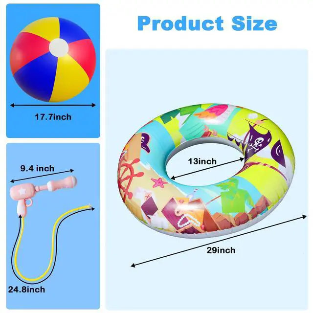 Alt view image 4 of 6 - 2 Pack Pool Floats with 2 Water Guns Kids and 1 Beach Ball, Inflatable Pool Swim Tubes, Pool Floaties Toys Inner Tube with Squirt Guns for Kids Ages 8-12, Beach Swimming Party Toys