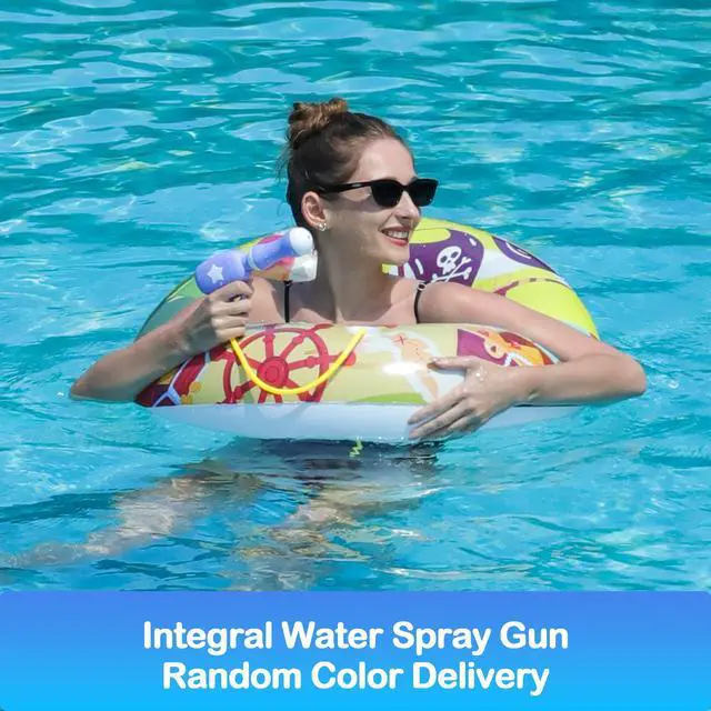 Alt view image 6 of 6 - 2 Pack Pool Floats with 2 Water Guns Kids and 1 Beach Ball, Inflatable Pool Swim Tubes, Pool Floaties Toys Inner Tube with Squirt Guns for Kids Ages 8-12, Beach Swimming Party Toys