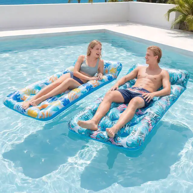 Alt view image 7 of 7 - 2 Pack Inflatable Pool Float Mat, Giant Pool Floats Adult Size with Headrest, Lake Float Raft Water Lounger, Multi-Purpose Swimming Pool Floats for Pool Party, Summertime Beach, Outdoor