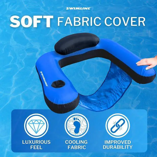 Alt view image 3 of 7 - ORIGINAL Fabric Covered U-Seat Inflatable Pool Lounger | With Comfortable Sling Seat, Back Rest, and Built In Cup Holder | For Pool, Beach, Lake, and More