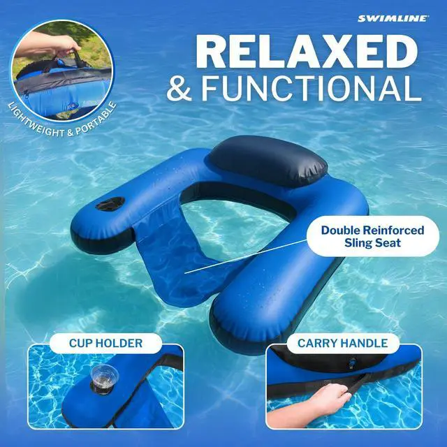 Alt view image 4 of 7 - ORIGINAL Fabric Covered U-Seat Inflatable Pool Lounger | With Comfortable Sling Seat, Back Rest, and Built In Cup Holder | For Pool, Beach, Lake, and More