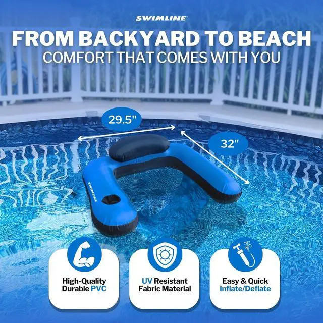 Alt view image 5 of 7 - ORIGINAL Fabric Covered U-Seat Inflatable Pool Lounger | With Comfortable Sling Seat, Back Rest, and Built In Cup Holder | For Pool, Beach, Lake, and More