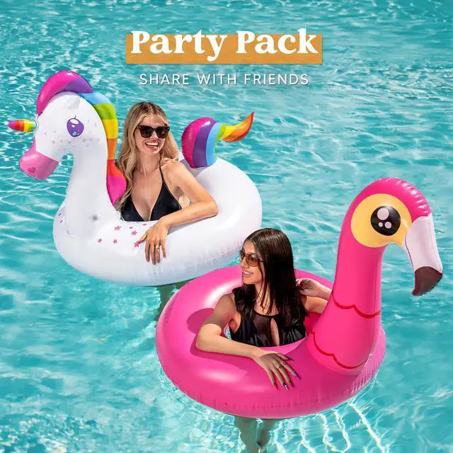 Alt view image 3 of 7 - 2-Pack Flamingo Unicorn Pool Float - Fun Floaties Inflatable Swimming Pool Tubes Toys Party Decorations, Summer Vacation Lake Beach Floaty Swim Rings Raft Lounger for Adults & Kids