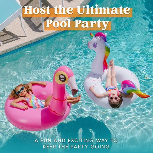 Alt view image 4 of 7 - 2-Pack Flamingo Unicorn Pool Float - Fun Floaties Inflatable Swimming Pool Tubes Toys Party Decorations, Summer Vacation Lake Beach Floaty Swim Rings Raft Lounger for Adults & Kids