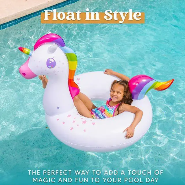 Alt view image 6 of 7 - 2-Pack Flamingo Unicorn Pool Float - Fun Floaties Inflatable Swimming Pool Tubes Toys Party Decorations, Summer Vacation Lake Beach Floaty Swim Rings Raft Lounger for Adults & Kids