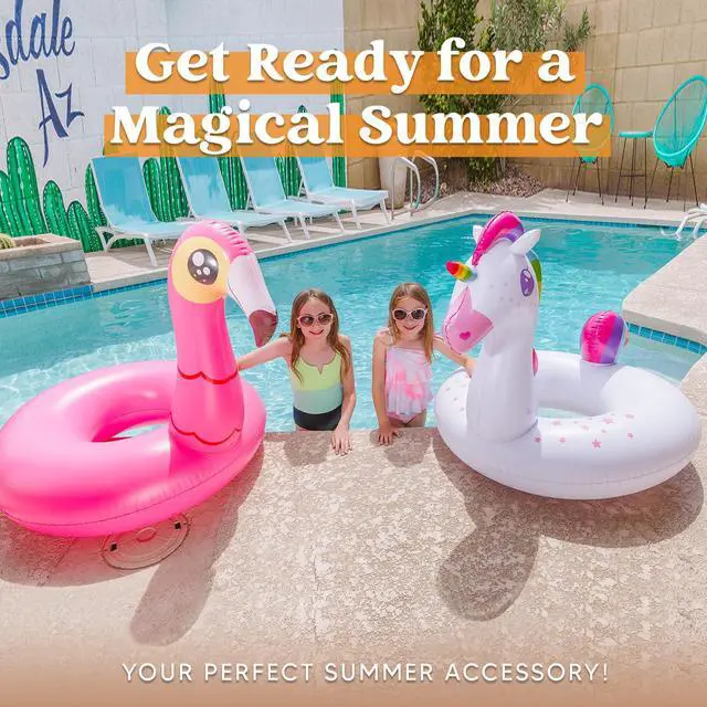 Alt view image 7 of 7 - 2-Pack Flamingo Unicorn Pool Float - Fun Floaties Inflatable Swimming Pool Tubes Toys Party Decorations, Summer Vacation Lake Beach Floaty Swim Rings Raft Lounger for Adults & Kids