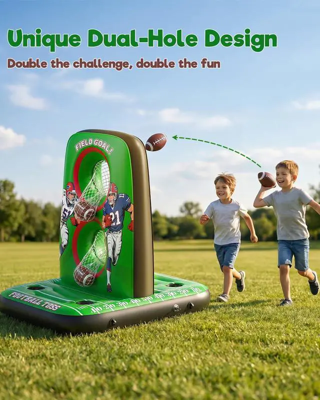 Alt view image 7 of 7 - Inflatable Football Toss Game for Pool Floating Water Football Target with 4 Balls & 2 Pumps, Stable Base Outdoor Backyard & Beach Games Summer Pool Party Game for Kids, Teen & Adults