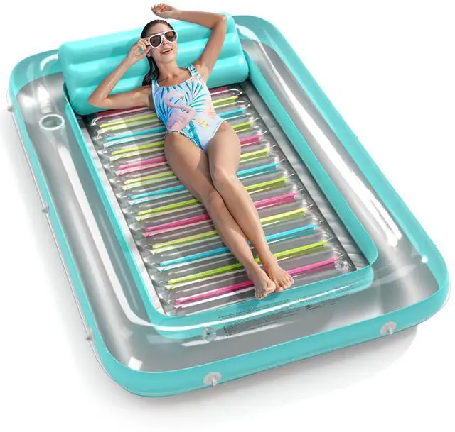 Main image of 4 in 1 Inflatable Tanning Pool Lounger Float - Sunbathing Lounge Floatie Raft Toys, Water Filled Tanning Bed Mat Pad Blow Up Kiddie Pool with Ball Pit for Adult, Kids (L)