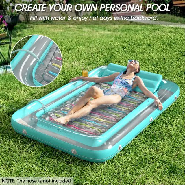 Alt view image 2 of 7 - 4 in 1 Inflatable Tanning Pool Lounger Float - Sunbathing Lounge Floatie Raft Toys, Water Filled Tanning Bed Mat Pad Blow Up Kiddie Pool with Ball Pit for Adult, Kids (L)