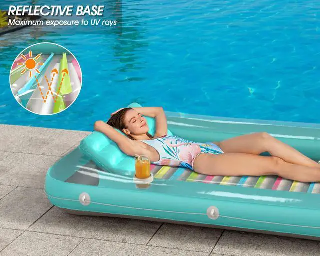 Alt view image 3 of 7 - 4 in 1 Inflatable Tanning Pool Lounger Float - Sunbathing Lounge Floatie Raft Toys, Water Filled Tanning Bed Mat Pad Blow Up Kiddie Pool with Ball Pit for Adult, Kids (L)