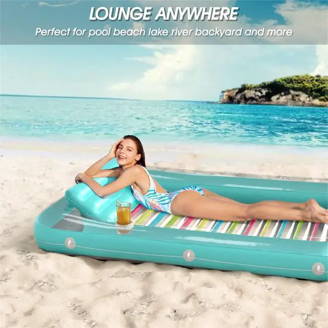 Alt view image 4 of 7 - 4 in 1 Inflatable Tanning Pool Lounger Float - Sunbathing Lounge Floatie Raft Toys, Water Filled Tanning Bed Mat Pad Blow Up Kiddie Pool with Ball Pit for Adult, Kids (L)
