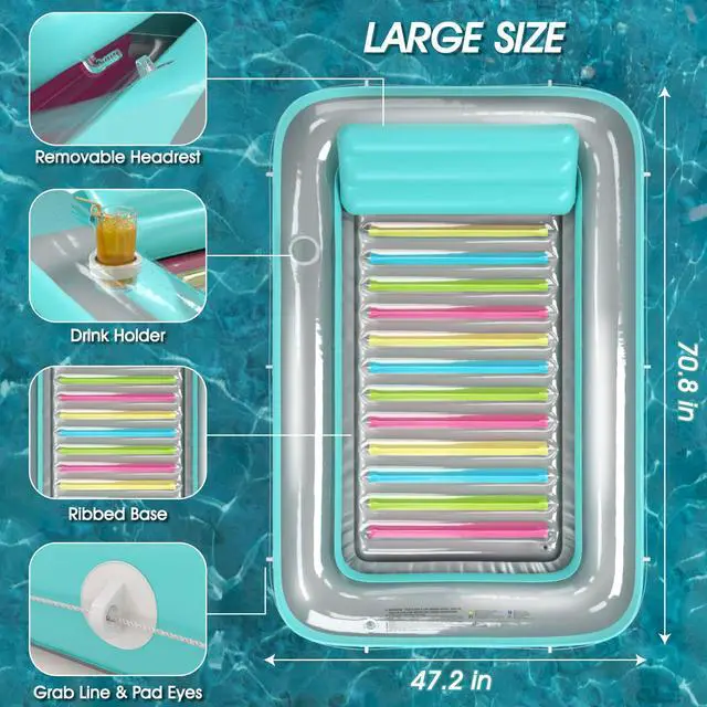 Alt view image 5 of 7 - 4 in 1 Inflatable Tanning Pool Lounger Float - Sunbathing Lounge Floatie Raft Toys, Water Filled Tanning Bed Mat Pad Blow Up Kiddie Pool with Ball Pit for Adult, Kids (L)