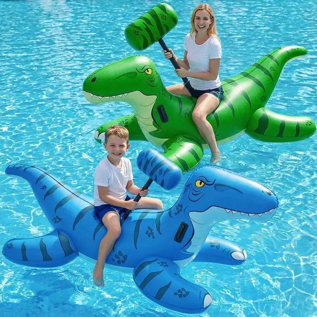 Main image of Pool Games Toys Floats -2Pack Inflatable Dinosaur Pool Floats with Blow Up Toy Hammers Ride on Pool Floaties for Kids Teens Adults Lounge Raft Summer Lake Beach Party Decorations (GN&BU XL)