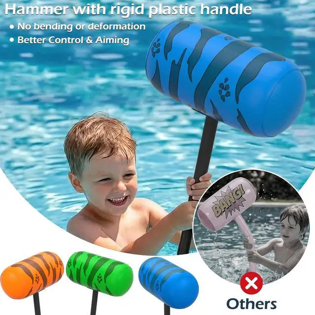 Alt view image 5 of 7 - Pool Games Toys Floats -2Pack Inflatable Dinosaur Pool Floats with Blow Up Toy Hammers Ride on Pool Floaties for Kids Teens Adults Lounge Raft Summer Lake Beach Party Decorations (GN&BU XL)