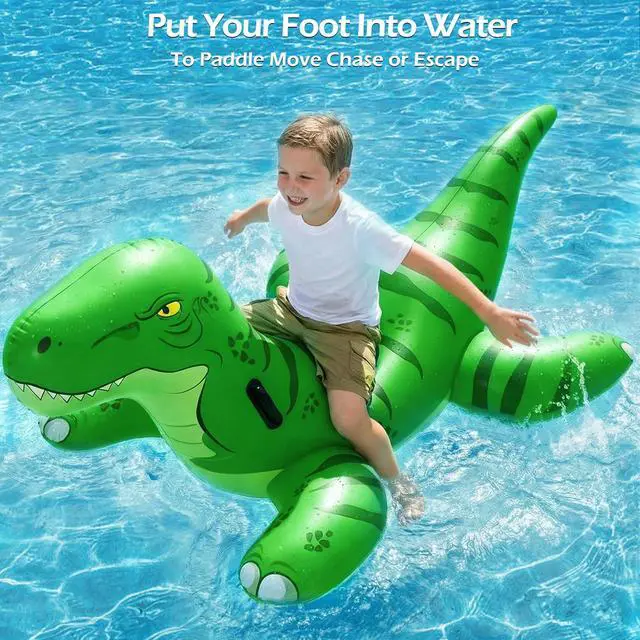 Alt view image 6 of 7 - Pool Games Toys Floats -2Pack Inflatable Dinosaur Pool Floats with Blow Up Toy Hammers Ride on Pool Floaties for Kids Teens Adults Lounge Raft Summer Lake Beach Party Decorations (GN&BU XL)