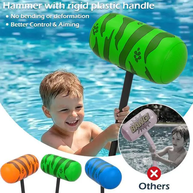 Alt view image 5 of 7 - Pool Games Toys Floats -2Pack Inflatable Dinosaur Pool Floats with Blow Up Toy Hammers Ride on Pool Floaties for Kids Teens Adults Lounge Raft Summer Lake Beach Party Decorations (GN&Org XL)