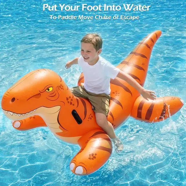 Alt view image 6 of 7 - Pool Games Toys Floats -2Pack Inflatable Dinosaur Pool Floats with Blow Up Toy Hammers Ride on Pool Floaties for Kids Teens Adults Lounge Raft Summer Lake Beach Party Decorations (GN&Org XL)