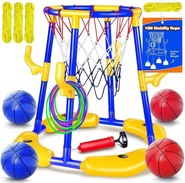 Main image of Pool Basketball Hoop Floating with Anti-Tip & Anti-Drift Design, Basketball & Ring Toss Pool Toys for Kids Ages 4-8, 8-12, Summer Outdoor Water Toys Pool Games for Adults and Family