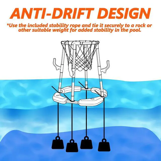 Alt view image 3 of 7 - Pool Basketball Hoop Floating with Anti-Tip & Anti-Drift Design, Basketball & Ring Toss Pool Toys for Kids Ages 4-8, 8-12, Summer Outdoor Water Toys Pool Games for Adults and Family