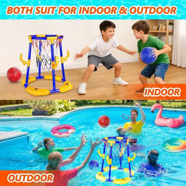 Alt view image 5 of 7 - Pool Basketball Hoop Floating with Anti-Tip & Anti-Drift Design, Basketball & Ring Toss Pool Toys for Kids Ages 4-8, 8-12, Summer Outdoor Water Toys Pool Games for Adults and Family